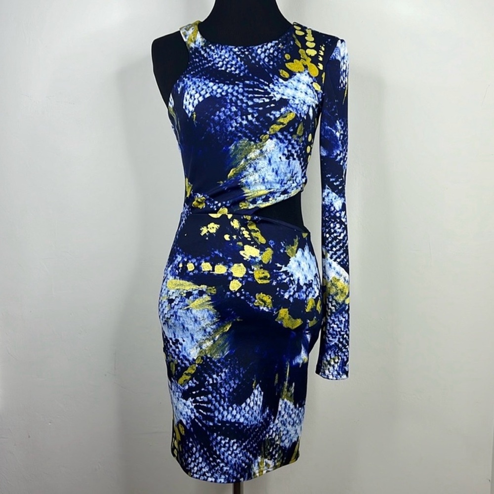 ASOS Navy Print One Shoulder Waist Cutout Dress 4